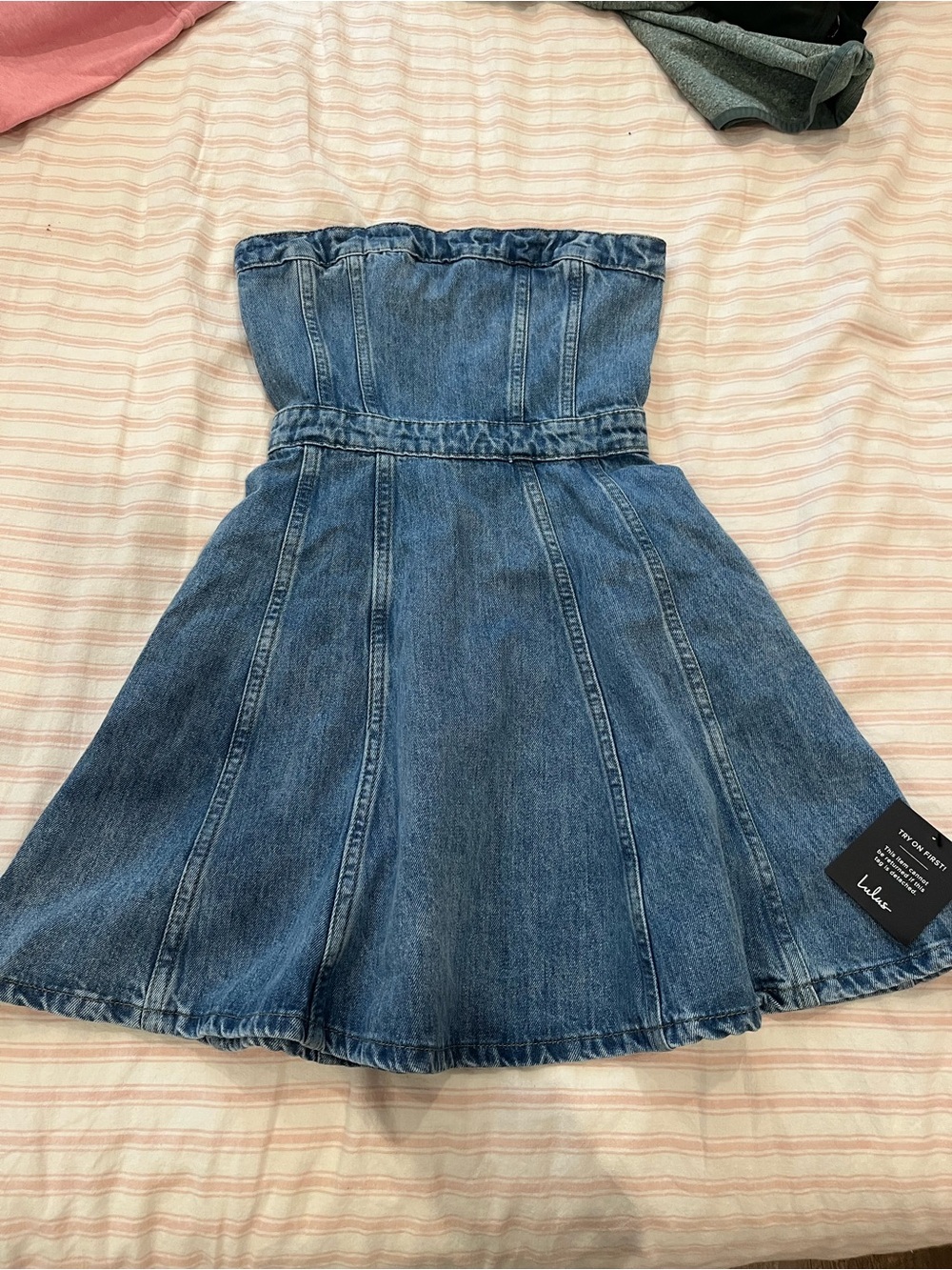 Lulu’s Denim Strapless Skater Dress - Blue
